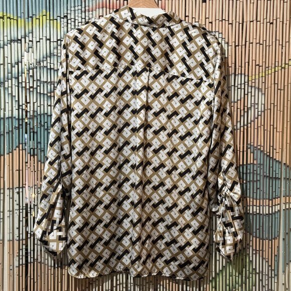 JONES NEW YORK Signature Button-Down Pointed Collar Blouse, Geometric Multi, L - Picture 2 of 16
